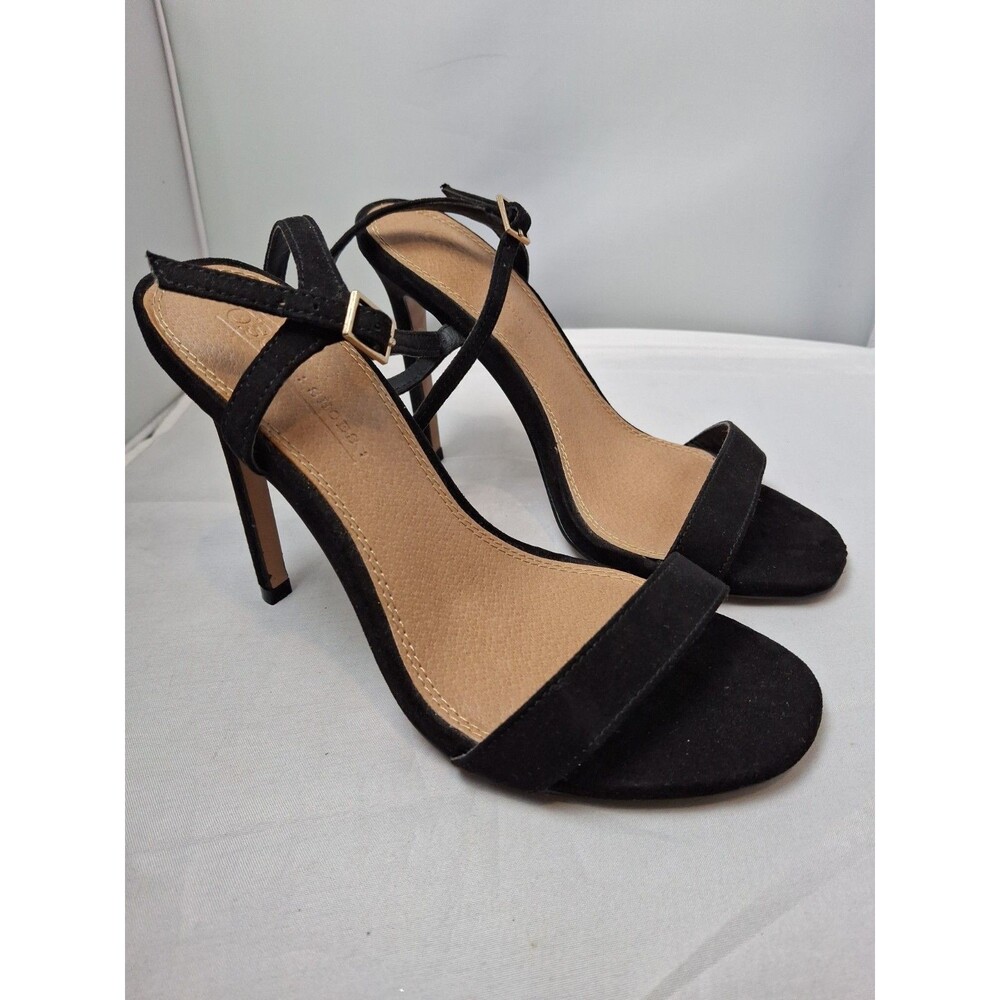 ASOS Black Suede Heeled Sandals Barely There Strappy Ankle Strap Shoes Size 5